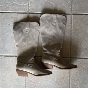 Beige Women's Western Knee-High Boots